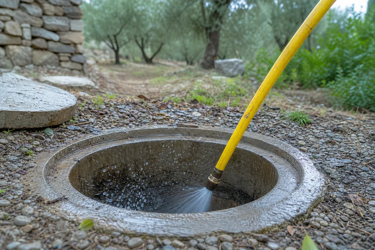 Regard d&rsquo;assainissement ouvert pendant un curage préventif de canalisation en Haute-Corse